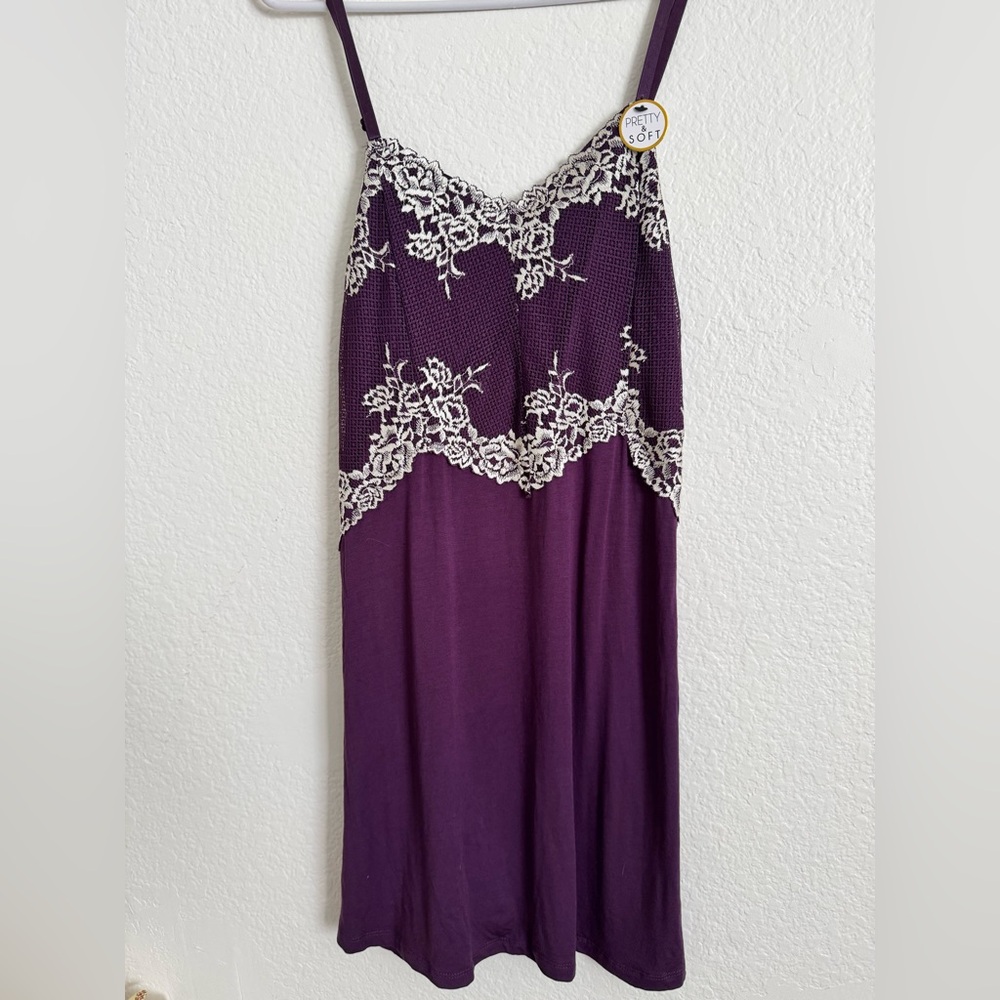 RACHEL Rachel Roy Plum Slip with Ivory Lace Appliqué